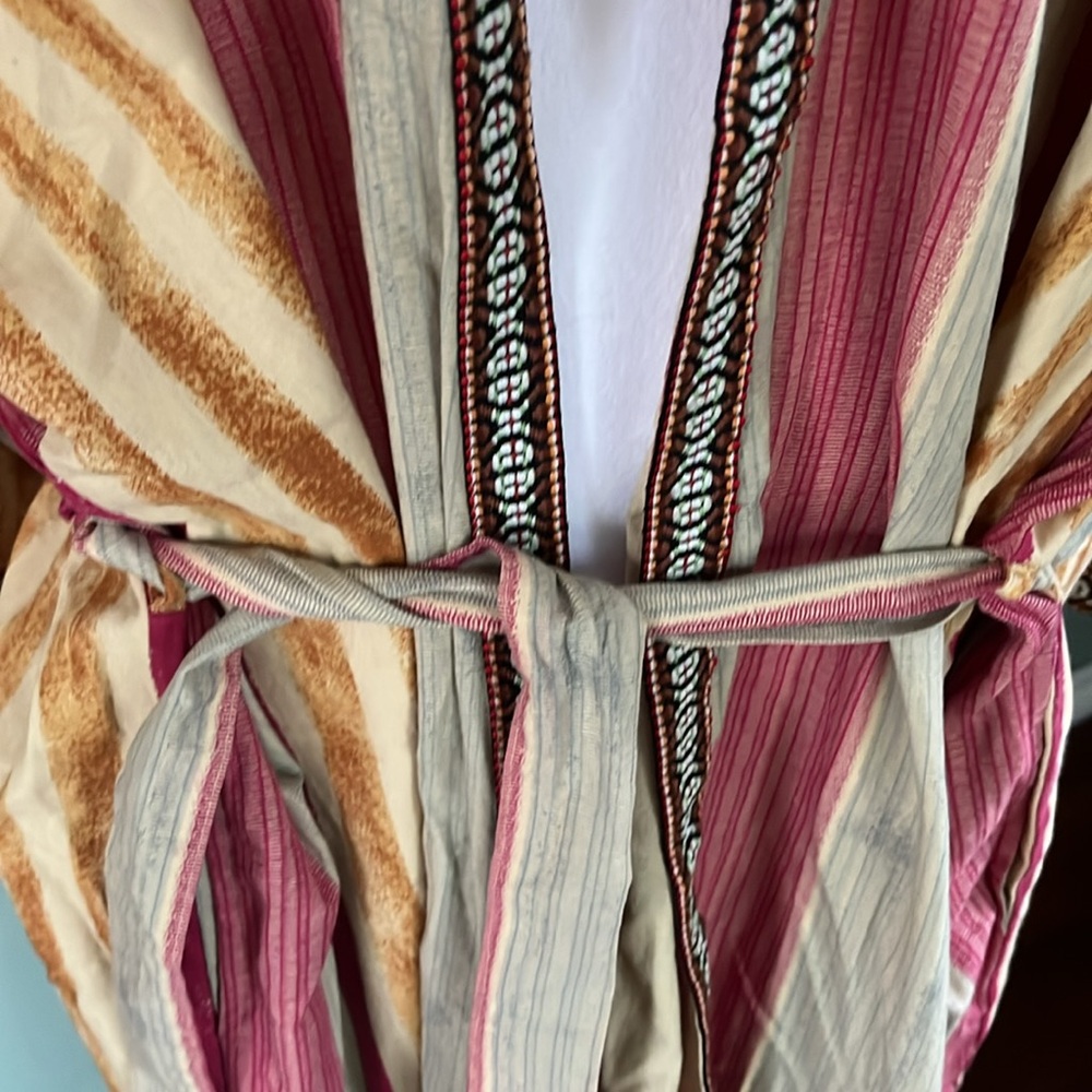 Free People Intimately Free Meadowsweet Kimono Robe Cotton Striped Embroidered - Picture 10 of 13